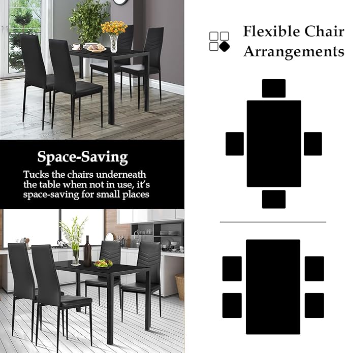NAFORT Dining Table Set for 4, 48.5" Rectangle Tempered Glass Kitchen Room Table