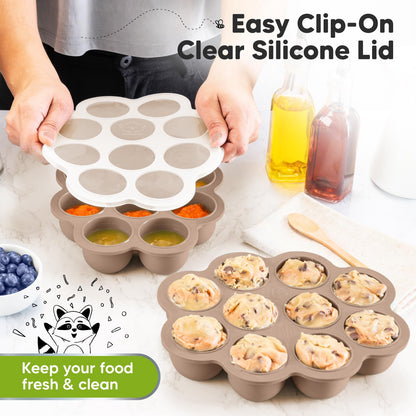 KeaBabies Silicone Food Freezer Trays with Lid, 2oz x 10 Pods Baby Food Storage Containers, Easy Puree Meal Prep, Breast Milk Silicone Freezer Molds, Dishwasher, Microwave Safe,BPA-Free(Chai Latte)