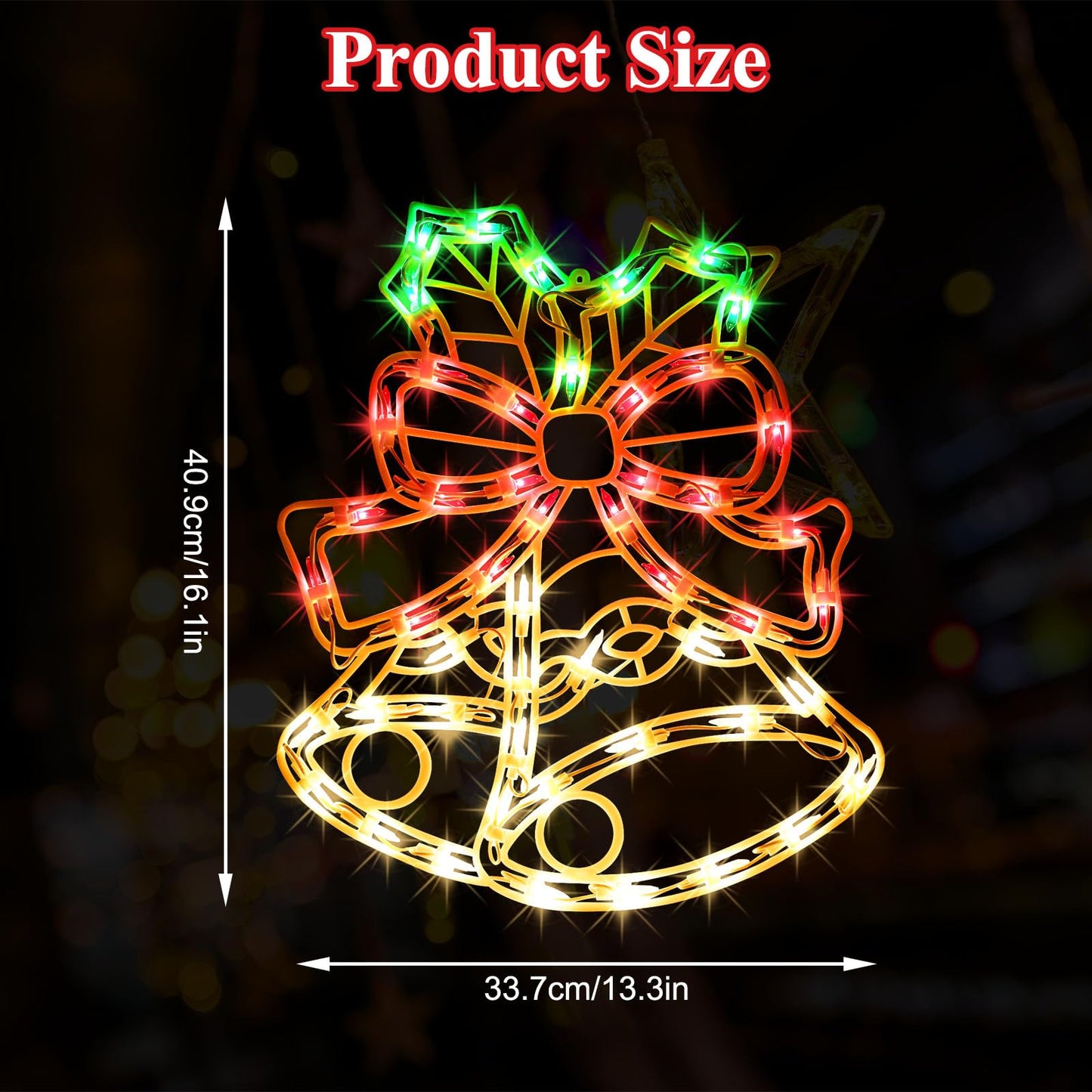 15Inch Christmas Bell Light,Bell Decoration Lights,Christmas Window Silhouette Light,Double Side Sign Lamp Decoration for Holiday Indoor Wall Door Glass Decorations