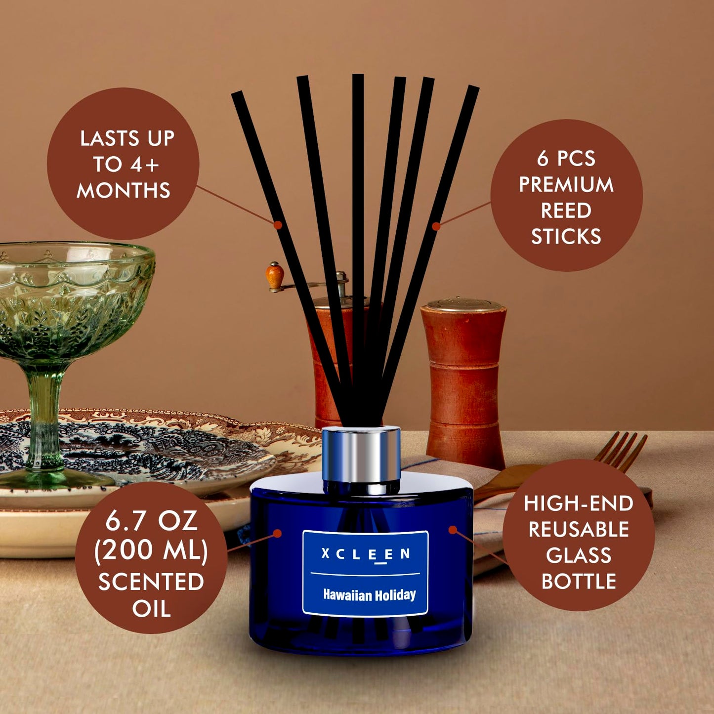 Reed Diffusers Set, 3.7 Oz Scent Diffuser, 6 Reed Diffuser Sticks, Home Fragrance Hyacinth, Peony & Citrus, Aromatherapy Oil Diffuser Reeds, More Masculine Scent, Bathroom & Office Decor 110ml
