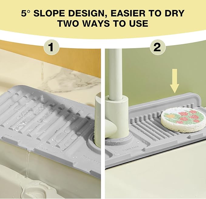 Faucet Mat for Kitchen Sink – Adjustable Silicone Sink Splash Guard