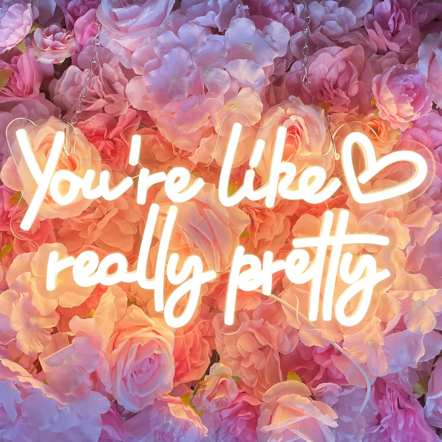 KUUNEON You're Like Really Pretty Neon Sign Wall Decor for Bedroom/Girls Room/Salon/Party/Wedding - 16"x8" Warm White You Like Really Pretty LED Sign Neon Light, Heart Design, 100,000H Lifespan