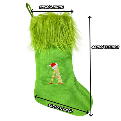 MOJDIOSM Green Christmas Stockings with Initials, 18” Knit Monogram Christmas Stockings with Golden Letter, Large Personalized Christmas Stocking for Christmas Tree Fireplace Home Decor