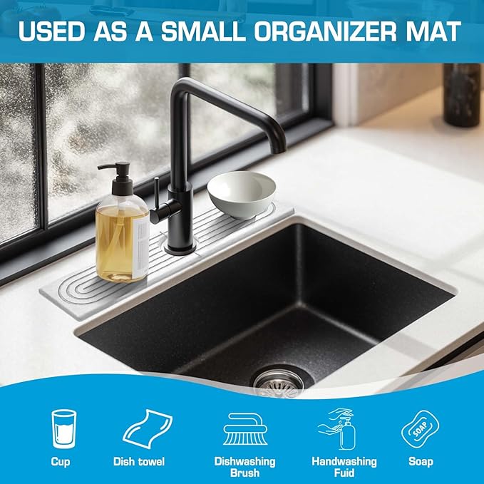 White Diatomite Faucet Mat, Fast-Drying Stone Sink Tray&Splash Guard