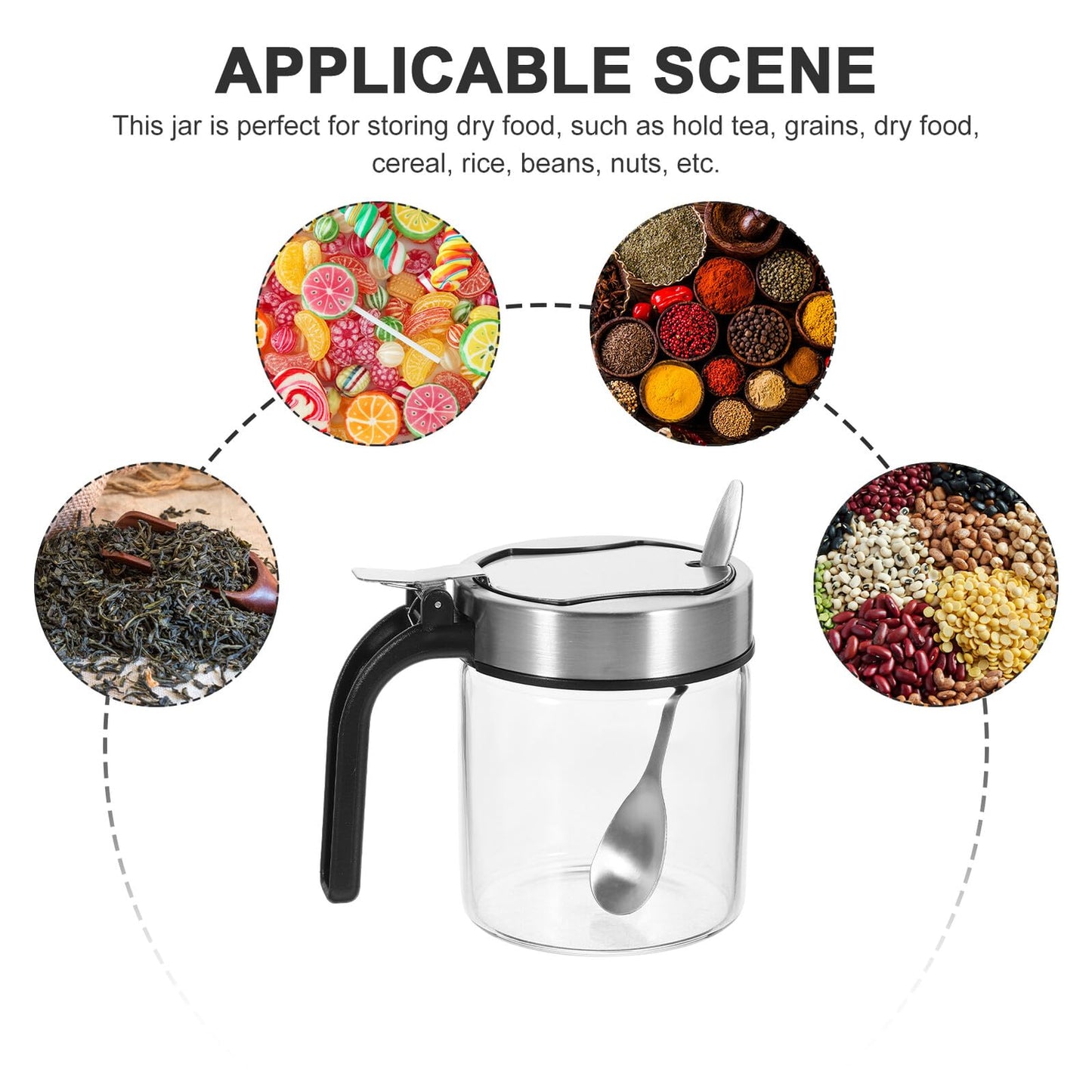 OSALADI Glass Seasoning Jar with Spoon and Stainless Steel Lid Transparent Kitchen Spice Container for Salt Sugar Pepper Storage Corrosion-resistant and Easy to Clean Condiment Bottle