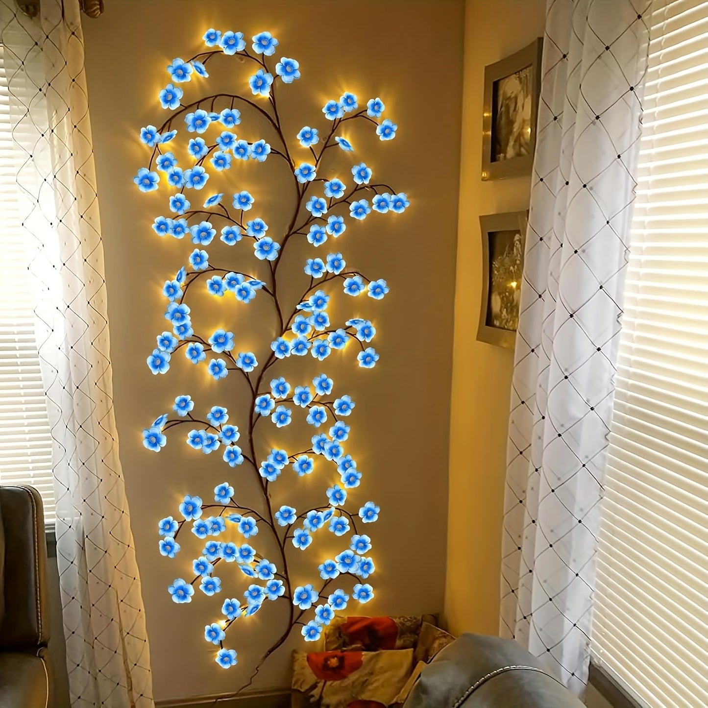 BomKra Blue Cherry Blossom LED Lights for Bedroom Decor, Cherry Blossom Willow Vine Branch with Remote Control,Flexible DIY Design,48 LED 8 Modes,for Party, Living Room, Wall Decorations (47inch)