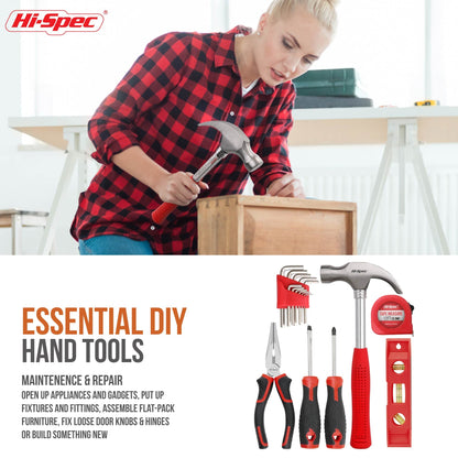 Hi-Spec 57pc Red 8V Electric Drill Set & Household Kit – DIY Hand Tools, Cordless Power Screwdriver, Essential Set with Drill Bits for Home Repairs, Maintenance & Projects