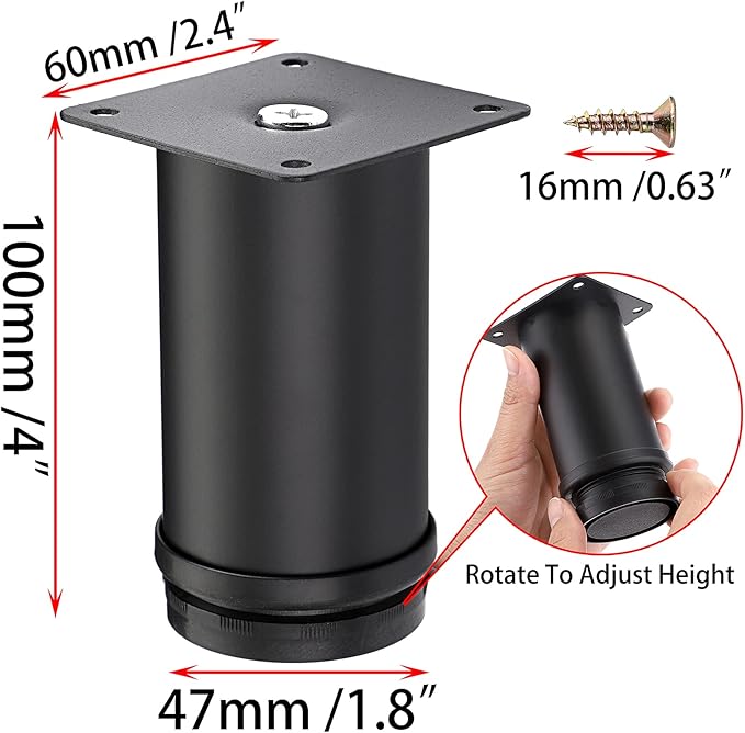 OwnMy 4PCS 4 Inch Furniture Legs Feets Metal Cabinet Legs, Adjustable Round