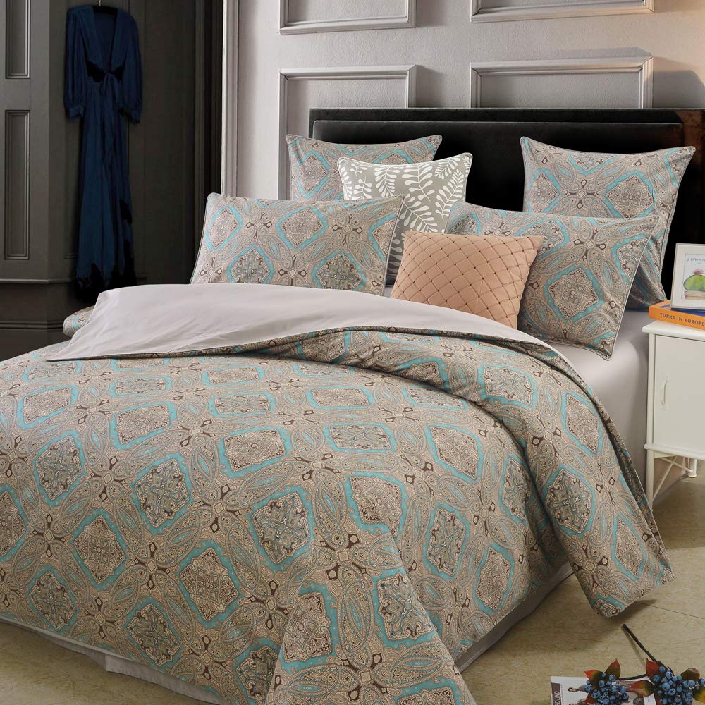 Brandream Boho Paisley Print Luxury Duvet Quilt Cover and Shams 3pc Bedding Set Bohemian Damask Medallion 800TC Egyptian Cotton Sateen - Queen Size, Taupe
