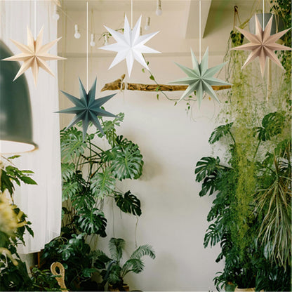 5Pcs Sage Green Paper Star 12 Inch 9-Pointed Hanging Star Lanterns for Christmas Wedding Birthday Home Winter Party Decortion
