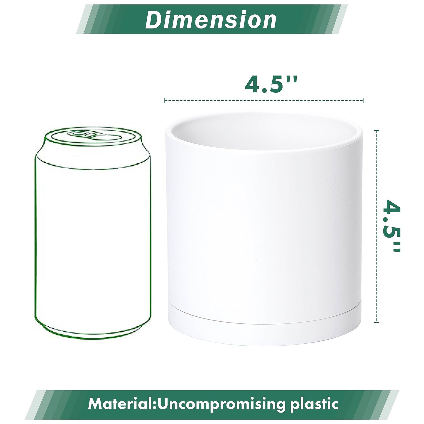 D'vine Dev 4 Pack 4.5 Inch Modern Plastic Plant Pots, Small Garden Planters for Plant with Drainage Holes and Saucers, White Color, 74-Z-F-2