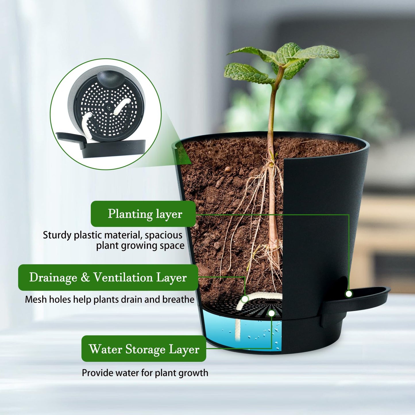 Koalaime 3 Sets Wall Planters for Indoor Plants Geometric Hanging Planters for Indoor Plants - Self-Watering Flower Pots with Black Metal Holder, Mounted Succulent Planter, 5" Black Plant Pot