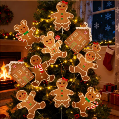 8 Pcs Christmas Tree Decorations Picks, Large Gingerbread Man Christmas Tree Picks, Xmas Gingerbread Man Tree Topper Ornaments for Xmas Trees Winter Holiday Home Party Vase Decor