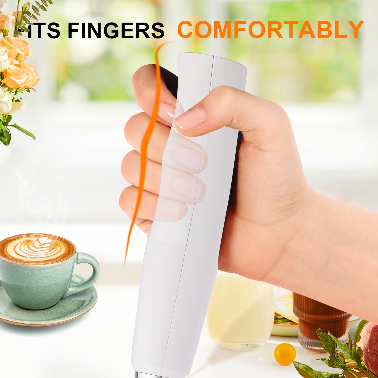 YUSWKO Black Handheld Milk Frother Wand for Coffee, Rechargeable Electric Whisk with 3 Heads 3 Speeds Drink Mixer Coffee Frother For Latte, Cappuccino, Hot Chocolate, Egg