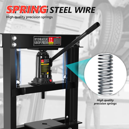 Hydraulic Shop Press,12 Ton H-Frame Garage Floor Adjustable Shop Bearing Press with Stamping Plates to Bend, Straighten, Or Press Parts, Install Bearings & U-Joints