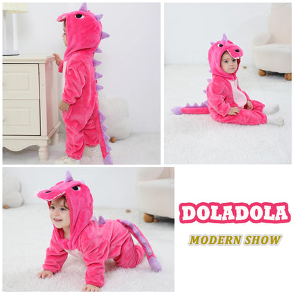 Doladola Unisex Baby Toddlers Romper Jumpsuit Hooded Cartoon Sleepsuits Infant Outfit (3-4 Years, Rose Dinosaur)