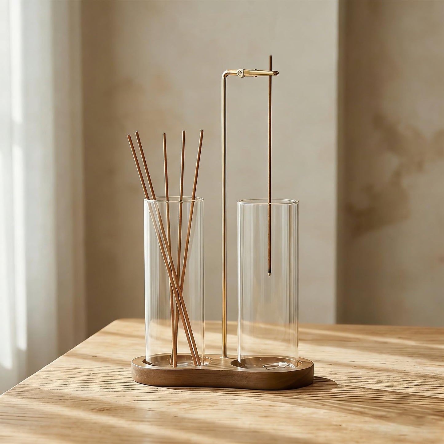 Crastilior Glass Incense Holder with ash Catcher Upside Down Incense Sticks Burner Holder 2 in 1 Incense Sticks Holder for Meditation Yoga Spa Room Decor(Brown)