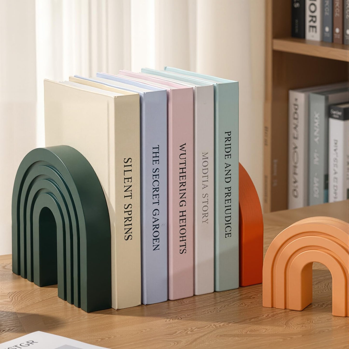 Set of 3 Boho Shelf Decoration Wooden Arch Decor Wood Rainbow Arch Mantel Book Ends for Table Living Room Office Nursery Home Aesthetic Decorations