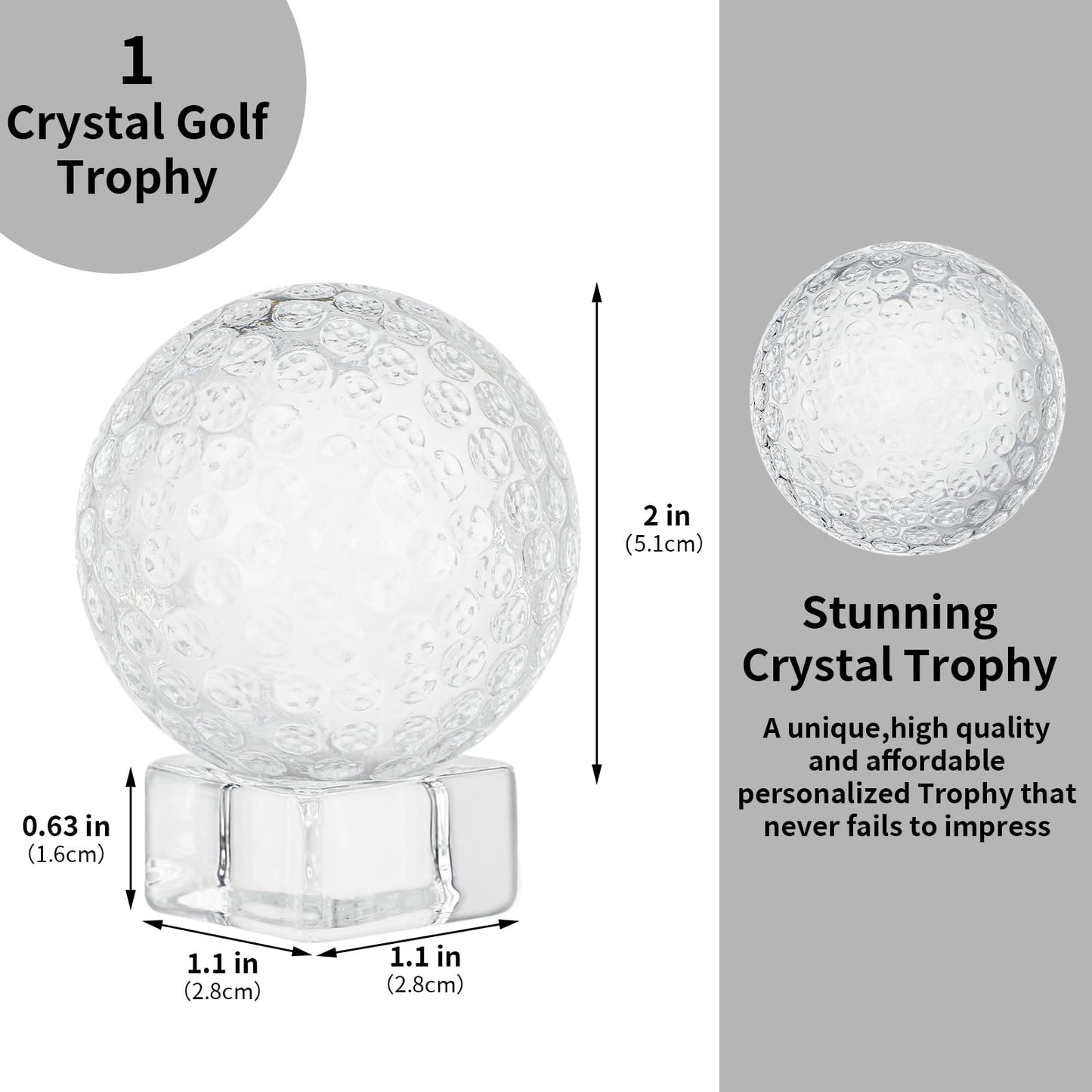 Landical 6 Pcs Crystal Glass Golf Ball Trophy with Display Stand Base for Sports Tournament Awards Crystal Golf Ball Trophy with Stand Team Prizes Statue for Retirement Gifts