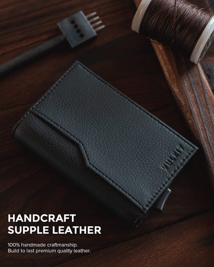 VULKIT Credit Card Holder with Double ID Window Leather Passcase Wallet RFID Blocking Automatic Pop Up Card Wallet for Cards & Notes