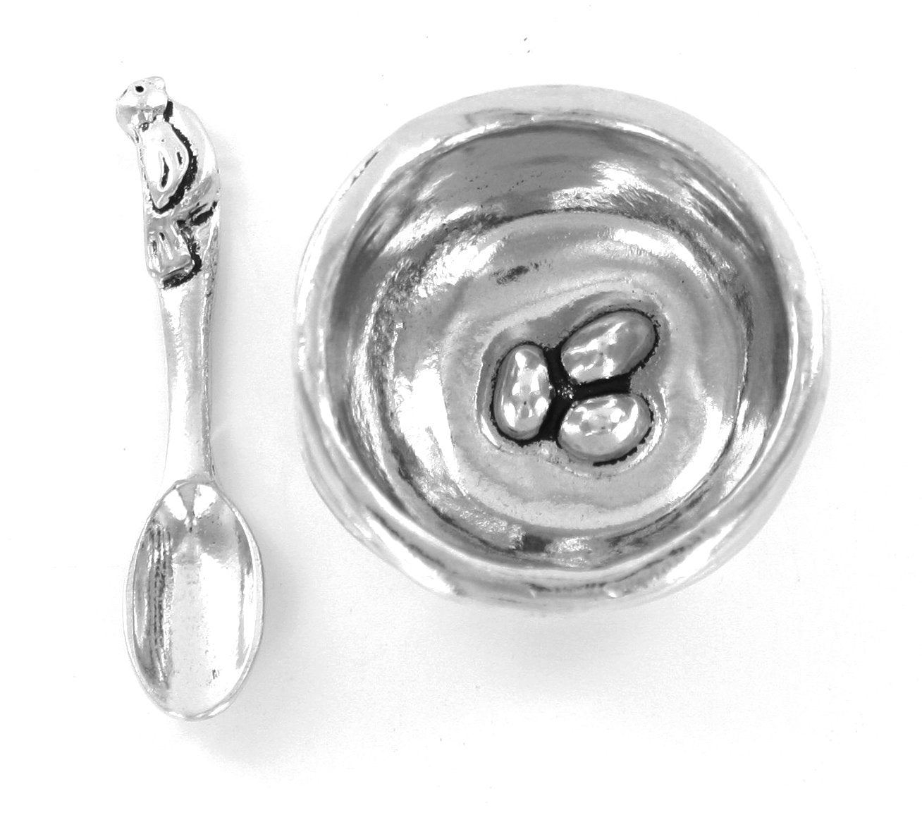 Basic Spirit Bird Nest Salt Cellar w/Spoon Handcrafted Pewter Home Lead-Free SD-6