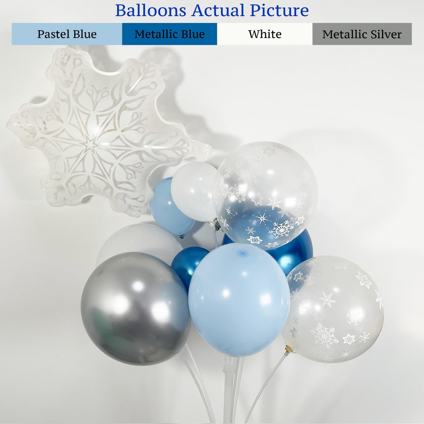 BlissBash 148Pcs Winter Balloon Arch Garland Kit with Blue White Metallic Blue Siver Snowflake Balloons for Winter Wonderland Baby Shower, Christmas Party Supplies, Snow Theme Birthday Decoration