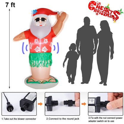 RETRO JUMP 7 Ft Christmas Inflatables Hawaiian Animated Hula Santa Inflatable Shaking Dance Santa Claus Led Lights Christmas Blow up Outdoor Lawn Yard Party Decor