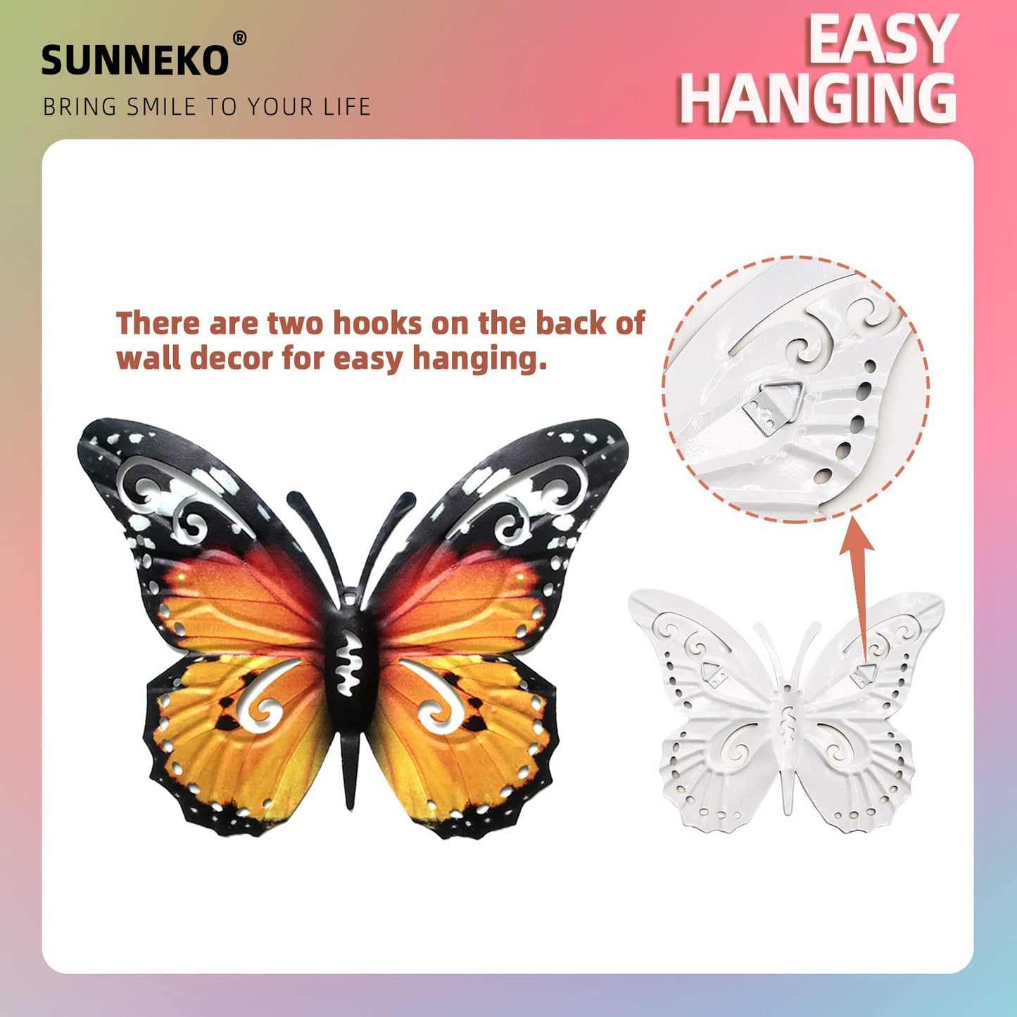 SUNNEKO 3 PCS Large Metal Butterfly Garden Ornaments Outdoor, Metal Wall Art Big Butterfly Decorations for Outside Garden Shed Fences Yard Decorations Wall Hanging