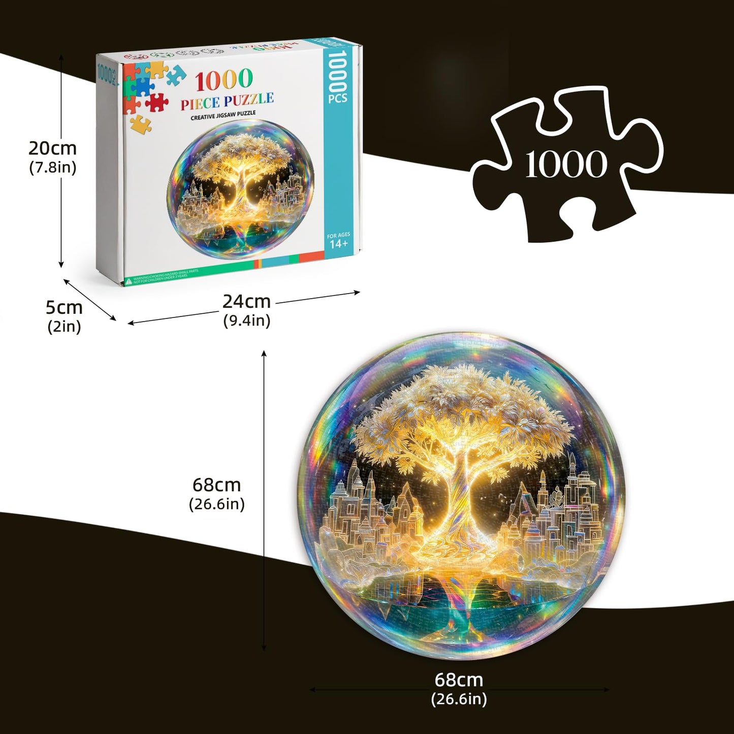 Artipuz 1000 Piece Round Jigsaw Puzzle for Adults - Crystal Tree of Life, 26.6" Diameter – Stress Relief & Cognitive Challenge, Ideal Mindfulness Gift Family Game Night, Artistic Wall Decor