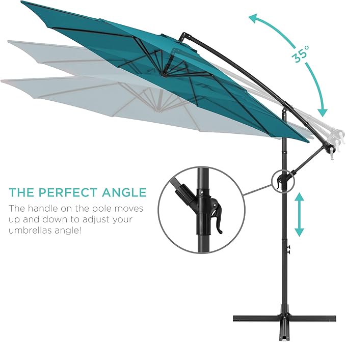 Best Choice Products 10ft Offset Cantilever Hanging Market Patio Umbrella, 8 Sturdy Ribs, Easy Adjustment - Cerulean