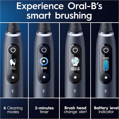 Oral-B iO8 Electric Toothbrush For Adults, App Connected Handle, 3 Toothbrush Heads, Travel Case & Toothbrush Head Holder, 6 Modes, Teeth Whitening