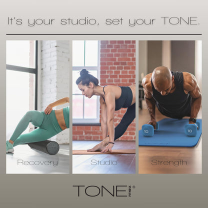 TONE Fitness Premium Extra Thick 1-Inch High Density Exercise Mat with Carry Strap – Non-Slip Workout, Pilates, and Yoga Mat for Home Gym - Color Purple - Wave Pattern