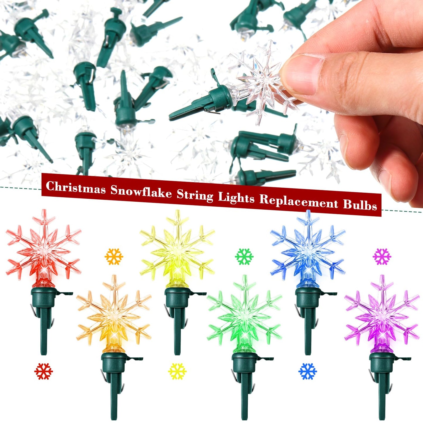 Honoson 60 Pcs Christmas LED Replacement Bulb Xmas Snowflake Replacement Bulb Christmas Tree Wire Light Set Indoor Outdoor String Light LED Replacement Bulb for Festival Patio Garden (Colorful)
