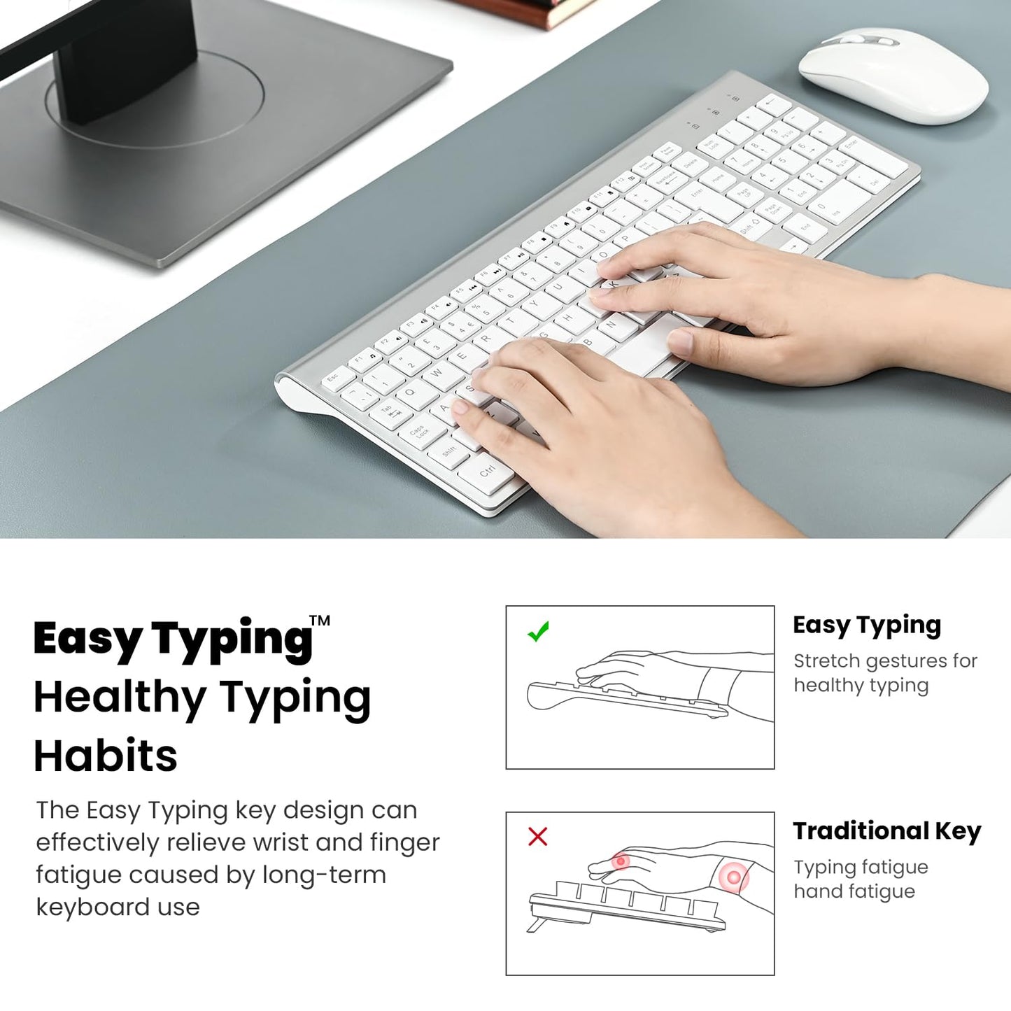 Wireless Keyboard Mouse Combo, cimetech 2.4G Ultra-Thin Keyboard and Mouse Set with Sleek Ergonomic Silent Design & Stable Connection for Windows PC Laptop Computer (QWERTY UK Layout, Silver White)