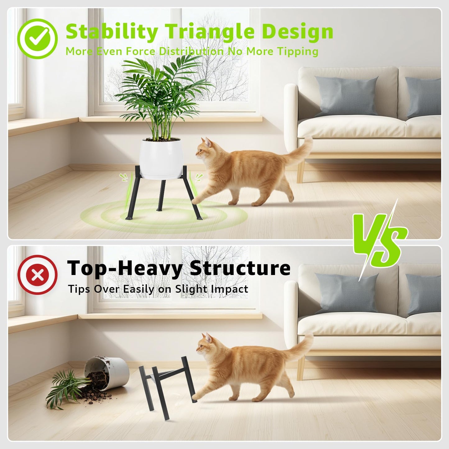Metal Plant Stand Indoor Outdoor- Anti-Rust Metal Plant Stand, Stable Corner Plant Stands Fits 5.9 to 8.7 Inches Pots, Adjustable Heavy Duty Plant Pot Flower Holder for Patio, Garden, Home, Black - 1 Pack