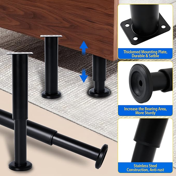 4 PCS Adjustable Height Bed Support Legs