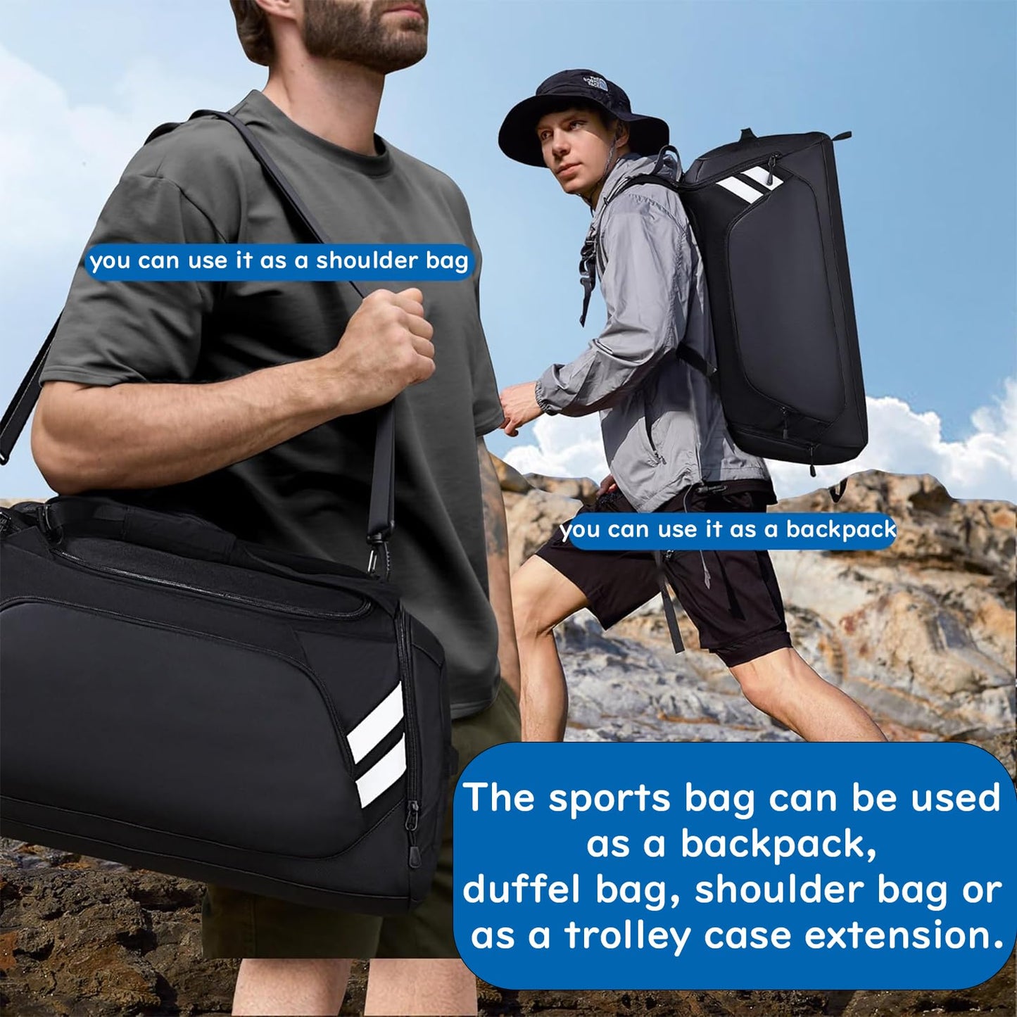WOLFILIST Gym Bags for Men/Women, 58L Large Sports Travel Duffel Bag with Shoes Compartment & Wet Pocket, Gym Workout Backpack, Weekender Bag Overnight Backpack for Travel (58, Liters)