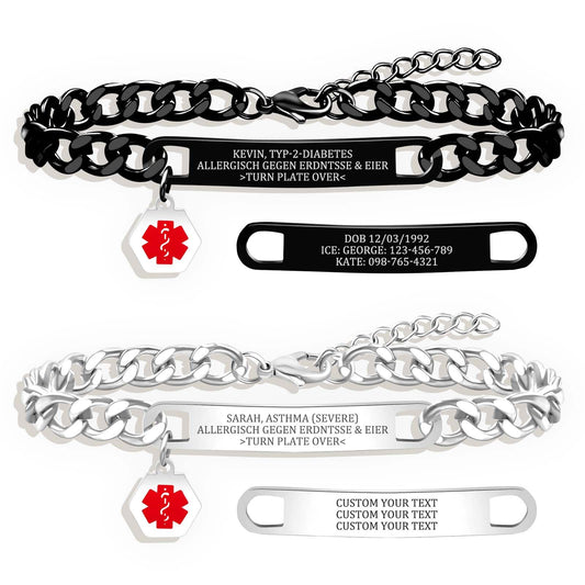 MOTICIUS Personalized Medical Alert Bracelets for Women Custom Medical Bracelet Medic Alert ID Bracelets for Women Customized Bracelet Type 1 Type 2 Diabetes Accessories Autism Epilepsy Asthma (Style 2)