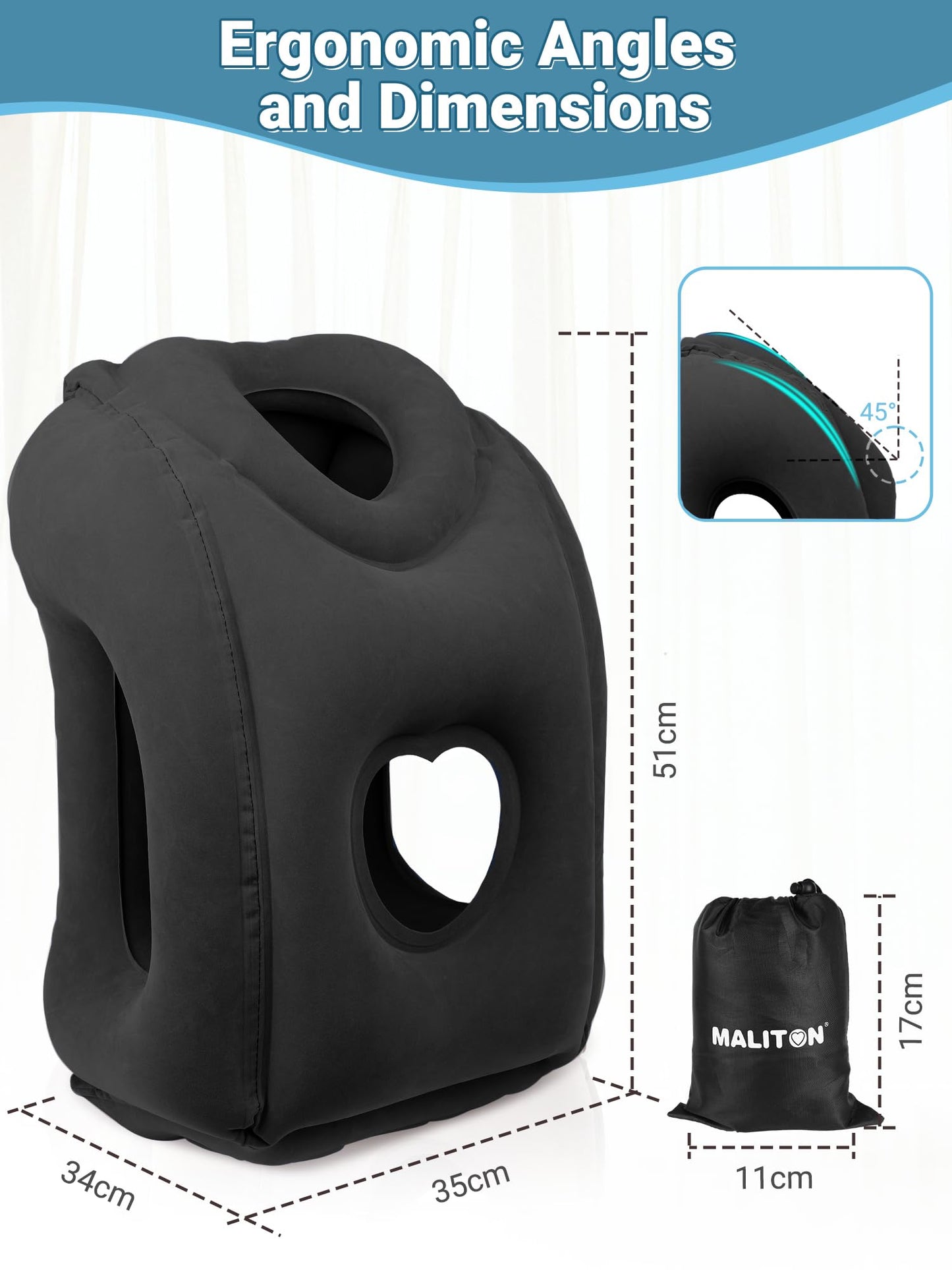 Maliton Inflatable Travel Pillow for Airplane Comfortable Sleeping to Relieve Neck and Shoulder Pain, Support Head Inflatable Pillow for Long Flights, Used for Airplanes, Cars, Trains, Office(Black)