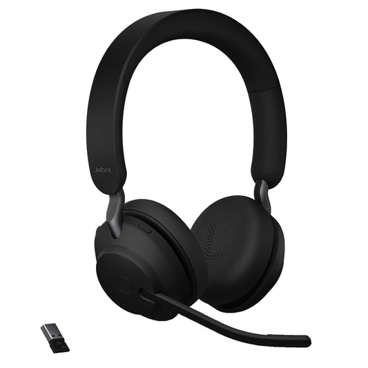 Jabra Evolve2 65 MS Wireless Headphones with Link380a, Stereo, Black – Wireless Bluetooth Headset for Calls and Music, 37 Hours of Battery Life, Passive Noise Cancelling Headphones