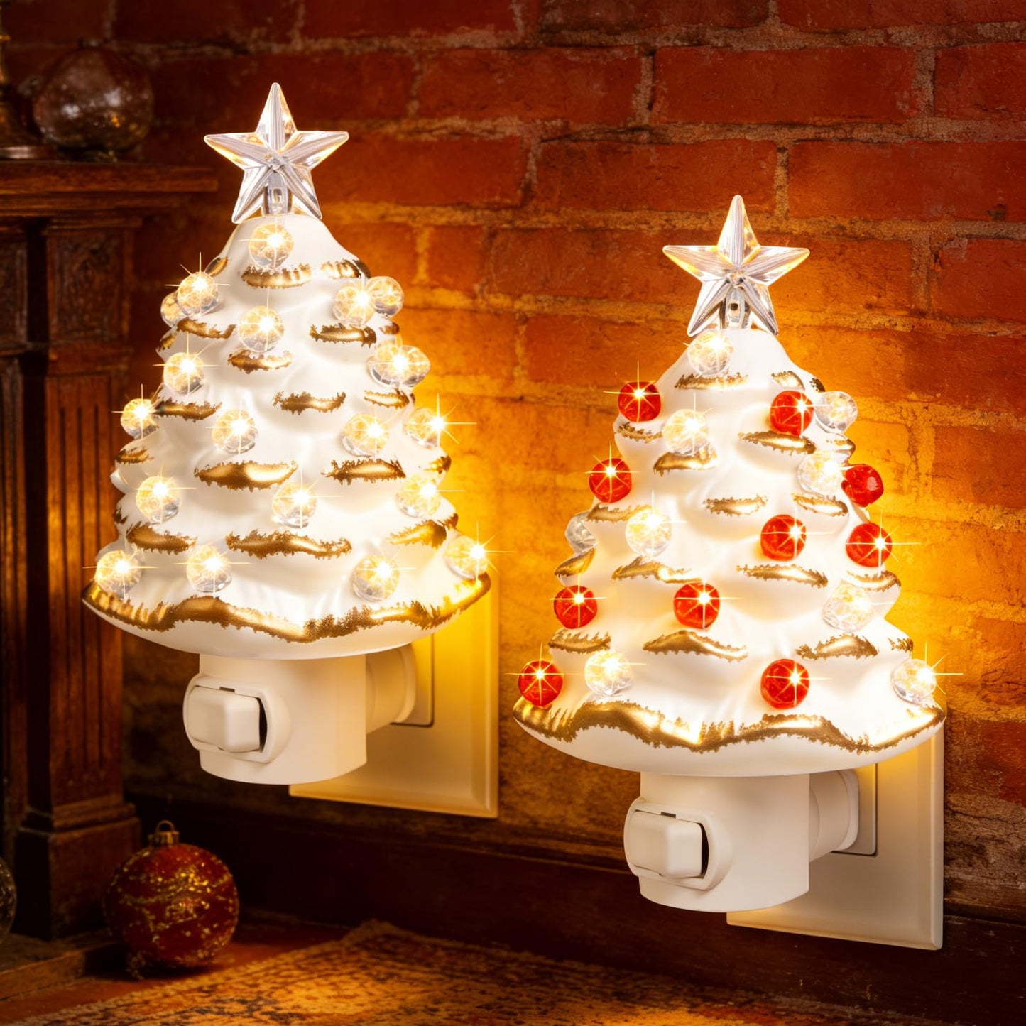 JOVYNX Valentines Day Gifts Ceramic Valentines Tree Night Light Plug in - 2 Pack 6.3" Christmas Nightlight with 360°Rotatable Plug,Nostalgic Christmas Night Lights for Bathroom Bedroom Living Room