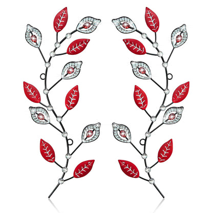 sxnzequnze 2 Sets Leaf Wall Art for Home Metal Bling Rhinestones Ready to Hang Tree Branch Leaves Olive Vine Wrought Iron Hanging Sculpture Pieces Wall Decor Pcs - 16.5in