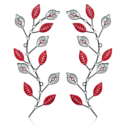 sxnzequnze 2 Sets Leaf Wall Art for Home Metal Bling Rhinestones Ready to Hang Tree Branch Leaves Olive Vine Wrought Iron Hanging Sculpture Pieces Wall Decor Pcs - 16.5in