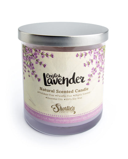 English Lavender Scented Natural Soy Candle, Essential Fragrance Oils, 100% Soy, Phthalate & Paraben Free, Clean Burning, 9 Oz.