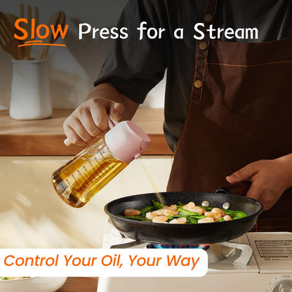 TrendPlain 16oz/470ml Glass Olive Oil Sprayer for Cooking – 2 in 1 Olive Oil Dispenser Bottle for Kitchen Gadgets and Air Fryer Accessories, Salad, BBQ - Black
