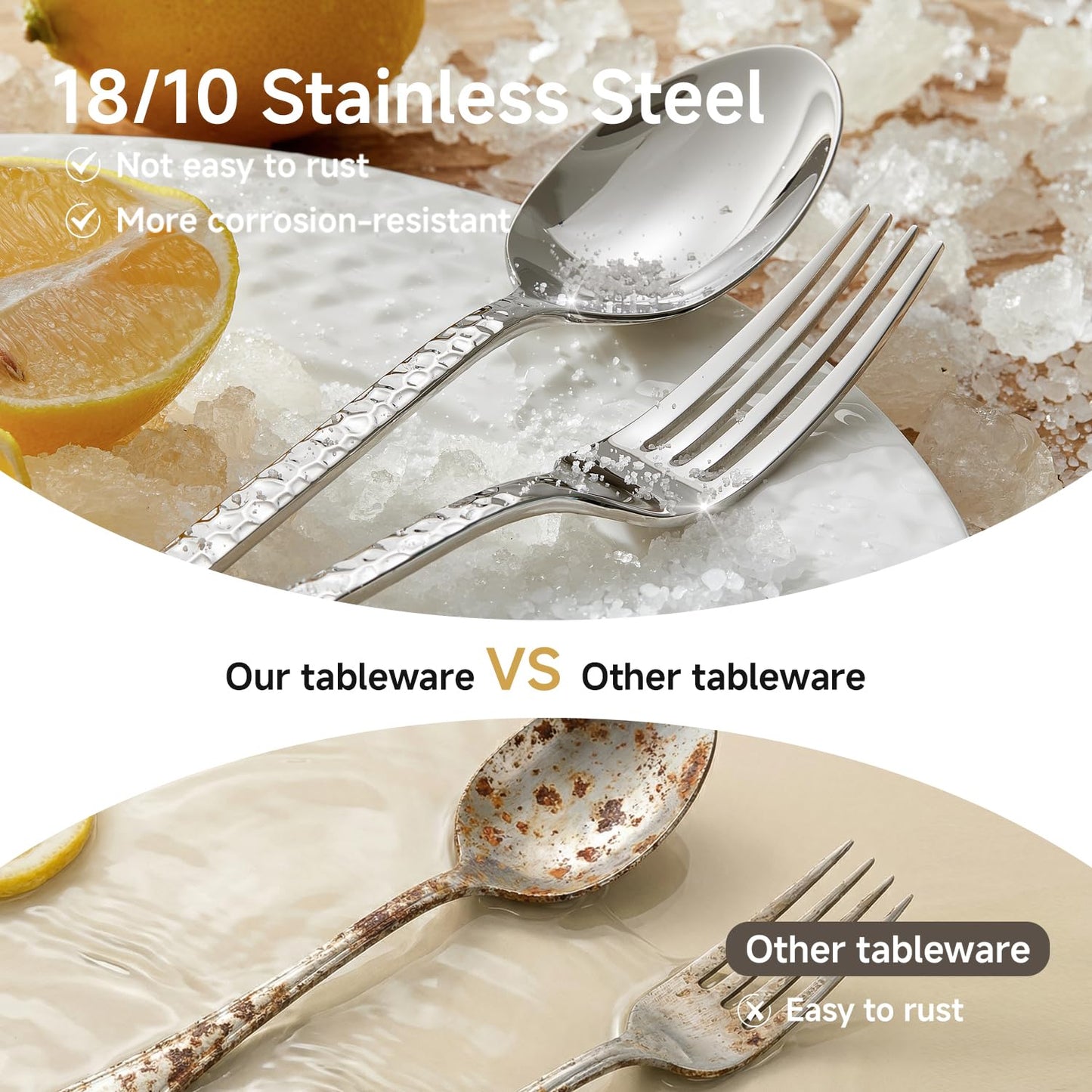 KINGSTONE 12-Piece Hammered Teaspoons Set, 7.06-Inch 18/10 Stainless Steel Tea Spoons, Mirror Finish Small Dessert Spoons, Dishwasher Safe for Home and Kitchen