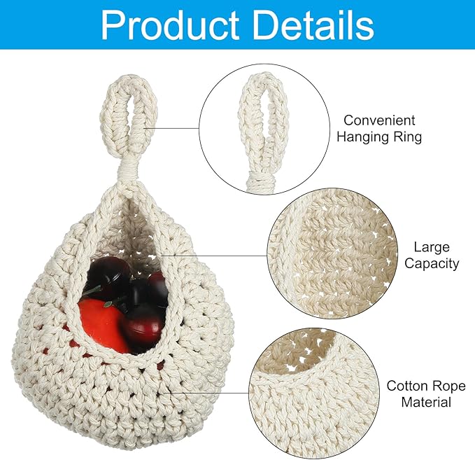 PATIKIL Hanging Fruit Baskets for Kitchen, Mini Size Teardrop Home Decor