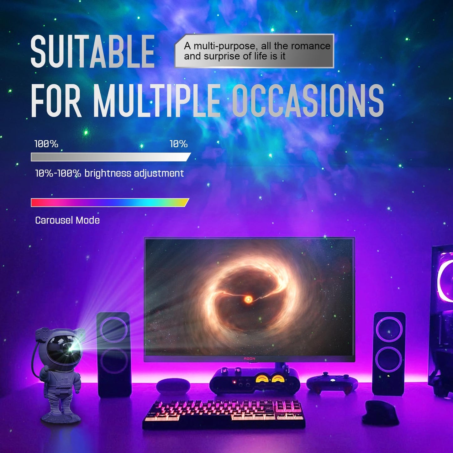 Astronaut Galaxy Projector Night Light - Star Projector Galaxy Light with Nebula Effects & Timer, Astronaut Space Starry Celling Lamp for Bedroom Kids Room, for Chrismas, Birthday, etc