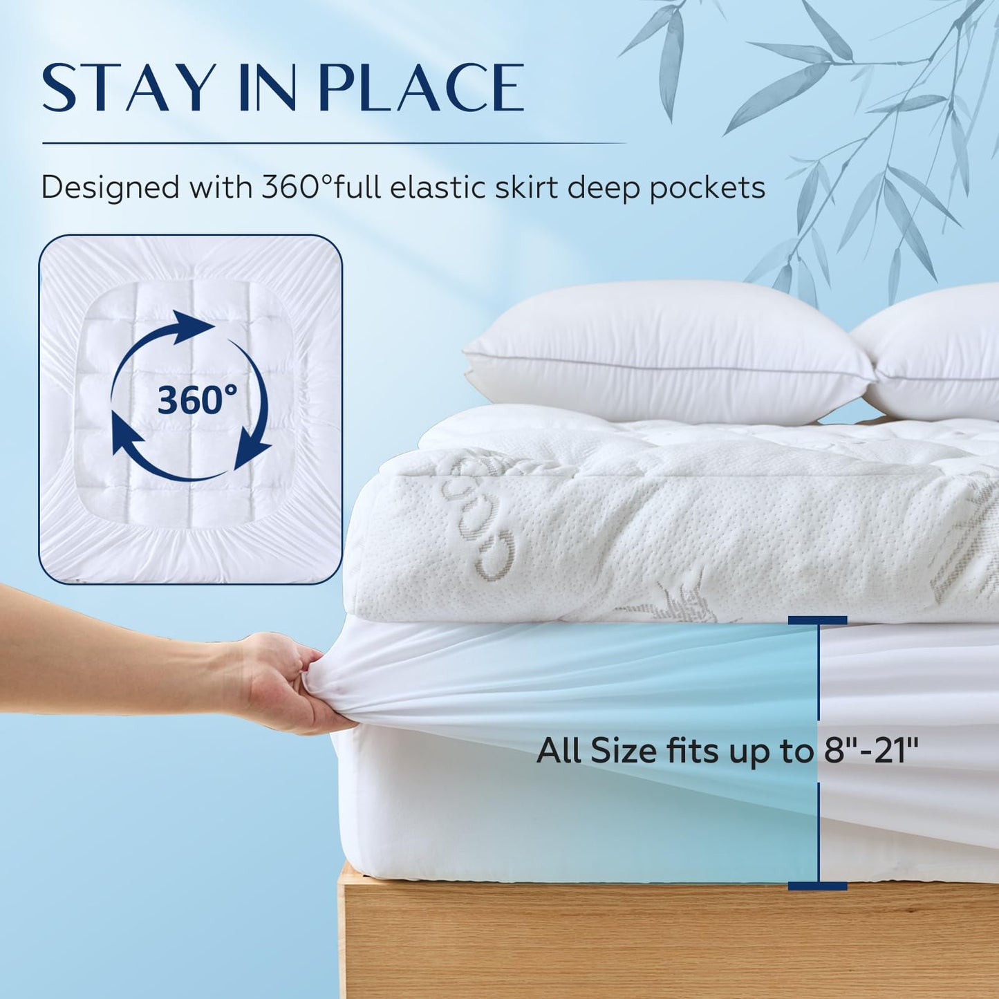 5 Inch Full Mattress Topper Viscose Derived from Bamboo,Extra Thick Pillow Top Mattress Pad Full Size,Cooling for Hot Sleepers,Memory Foam Filling for Pain Relief,White
