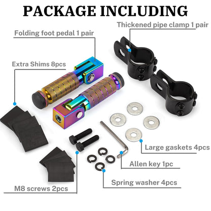 XINGWU M8 Motorcycle Foot Pegs 90 Degree Foldable Footpegs CNC Anti-Skid Footrest for Yamaha Honda Suzuki Aprilia Electric Car Motorbike Mini Bike Dirt Pit Bike Passenger Pedal Colorful